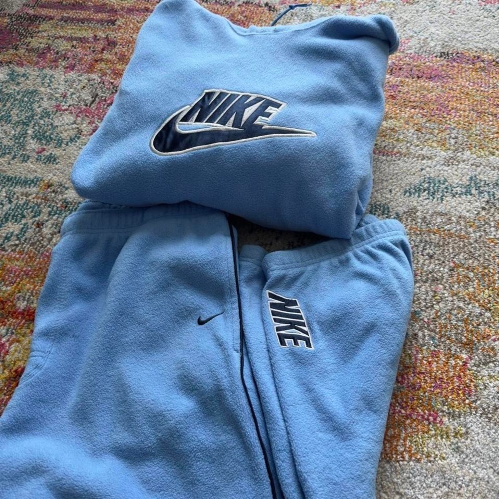 Vintage Y2K Silver Tag Nike Fleece Hoodie Sweatshirt + Pants Set XL-L  Blue